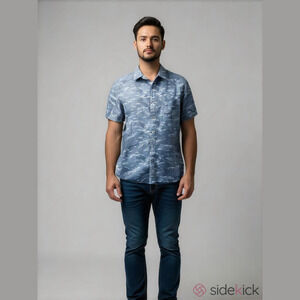 VSTR Premium Button Shirt, SZ M, PTP 22, L26-28, Blue/White pattern, 100% Cotton